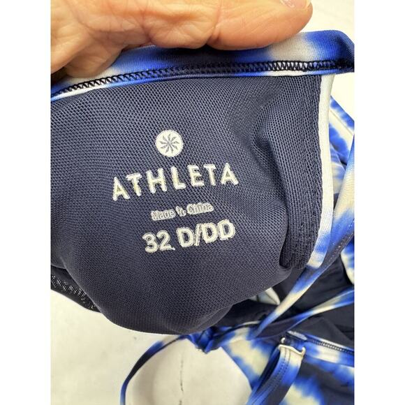 Athleta Del Mar Twister Tankini Top Size 32D /DD Blue White Criss Cross Back - Picture 2 of 8